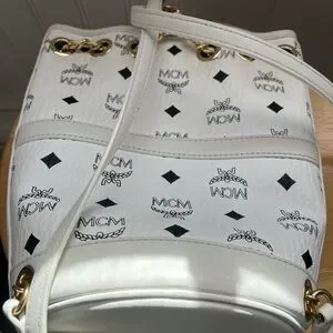 MCM | Bags | Mcm White Logo Mini Aren Backpack Purse With  display picture 2
